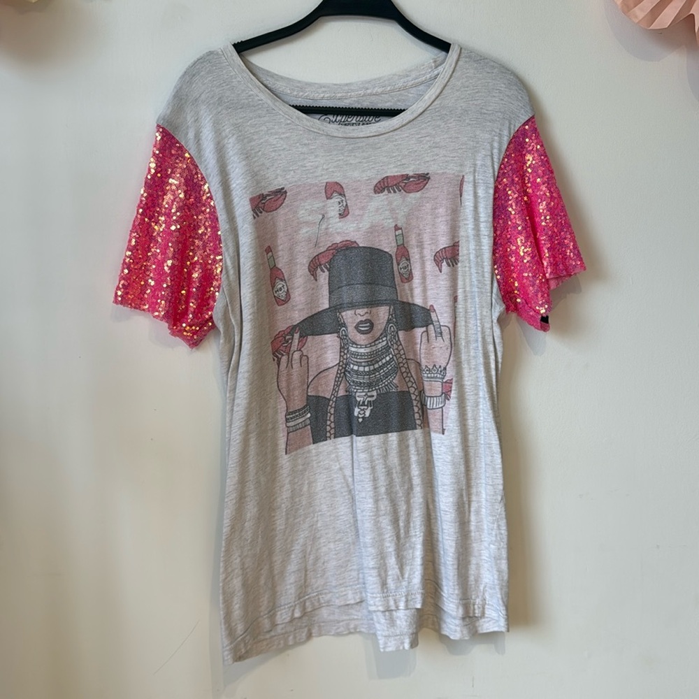 Expensive filth Hot sauce sequin tee size large